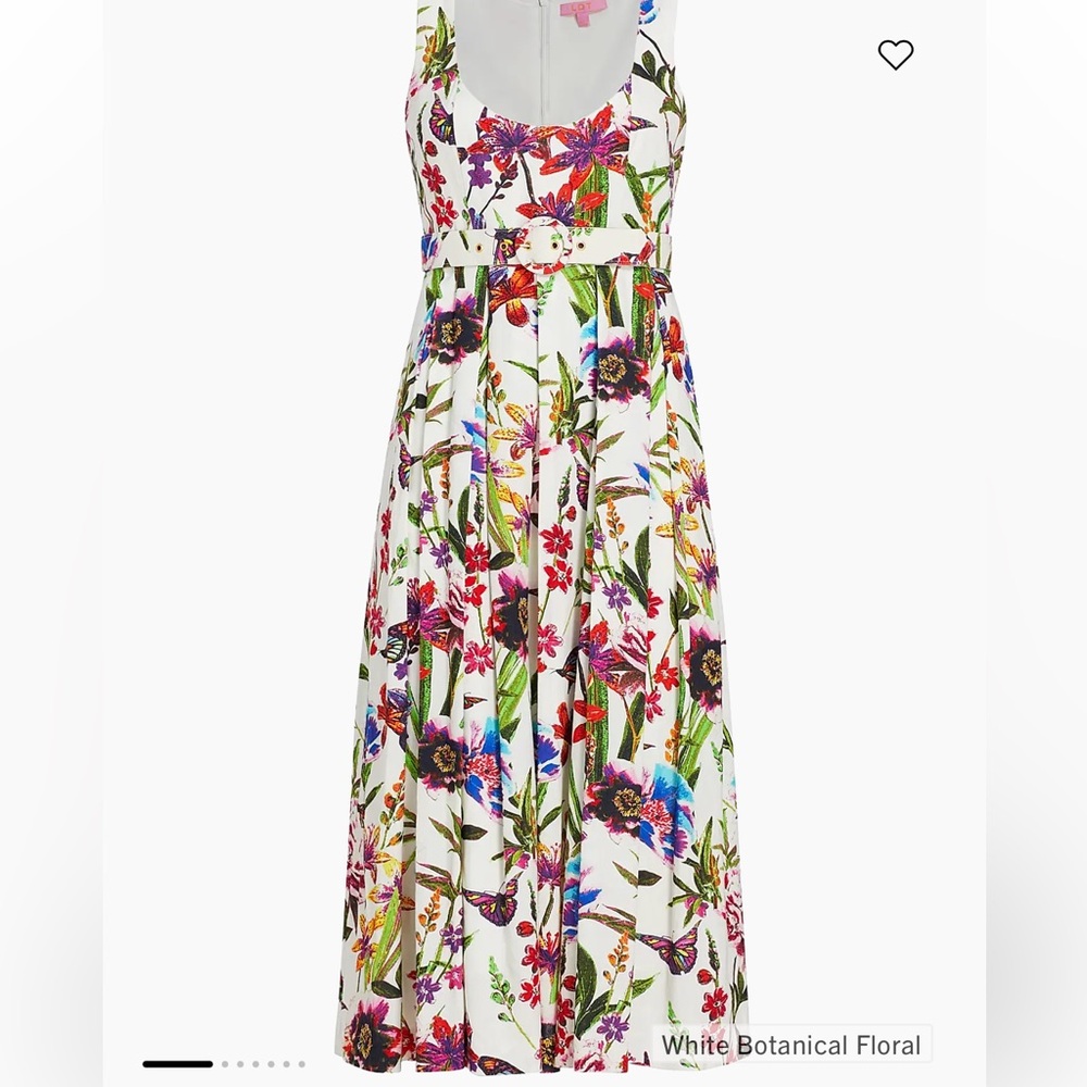 LDT Athena pleated midi dress floral butterflies linen blend size 4 like new